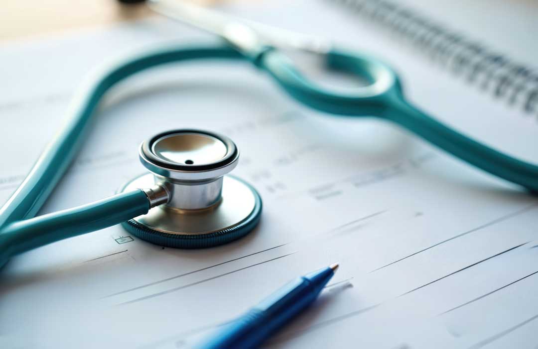 a close up of a stethoscope and a pen on a paper form
